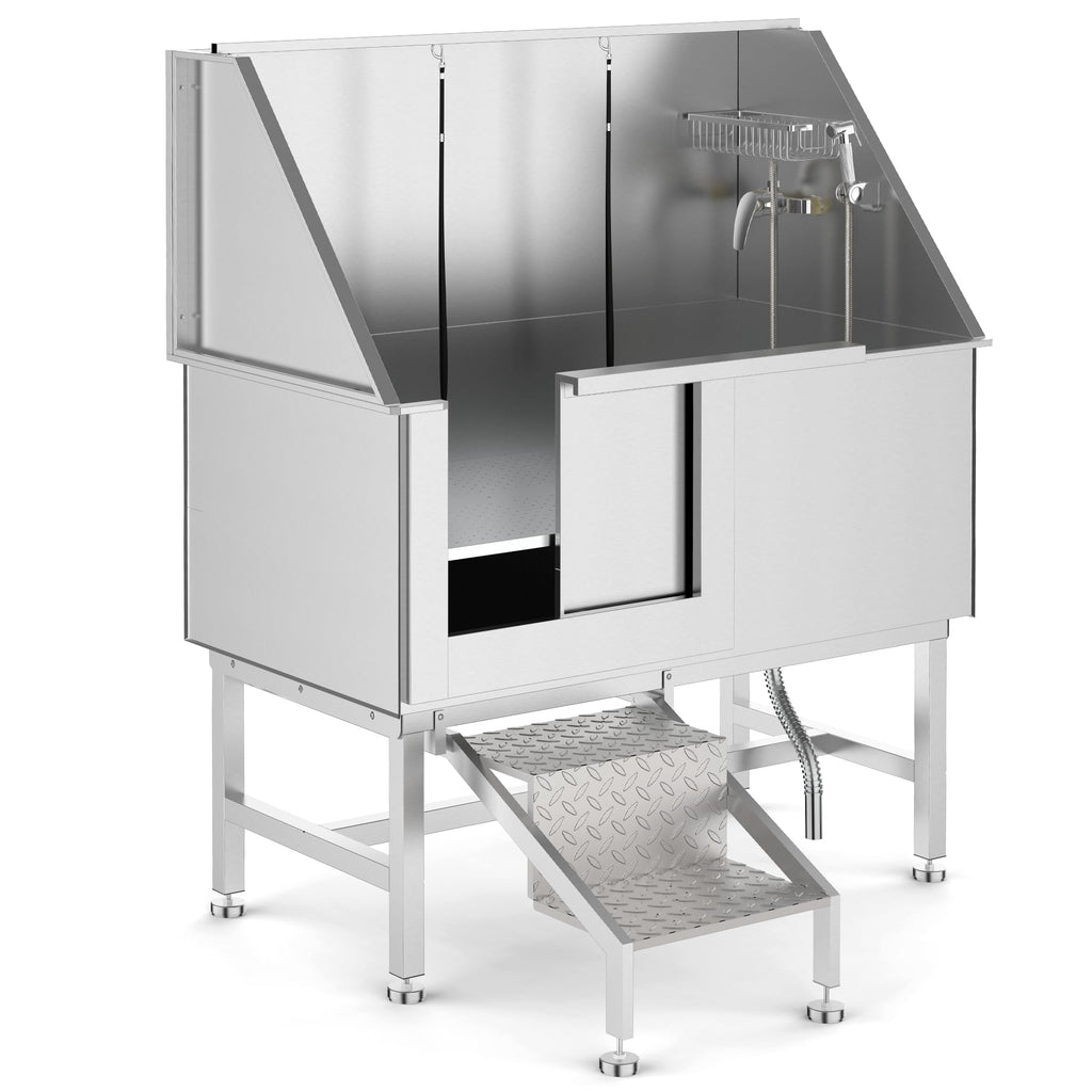 Garvee 50" Dog Washing Station, Professional Stainless Steel Pet Dog Grooming Bath Tub with Bathing Station & Stairs, Washing Sink for Home