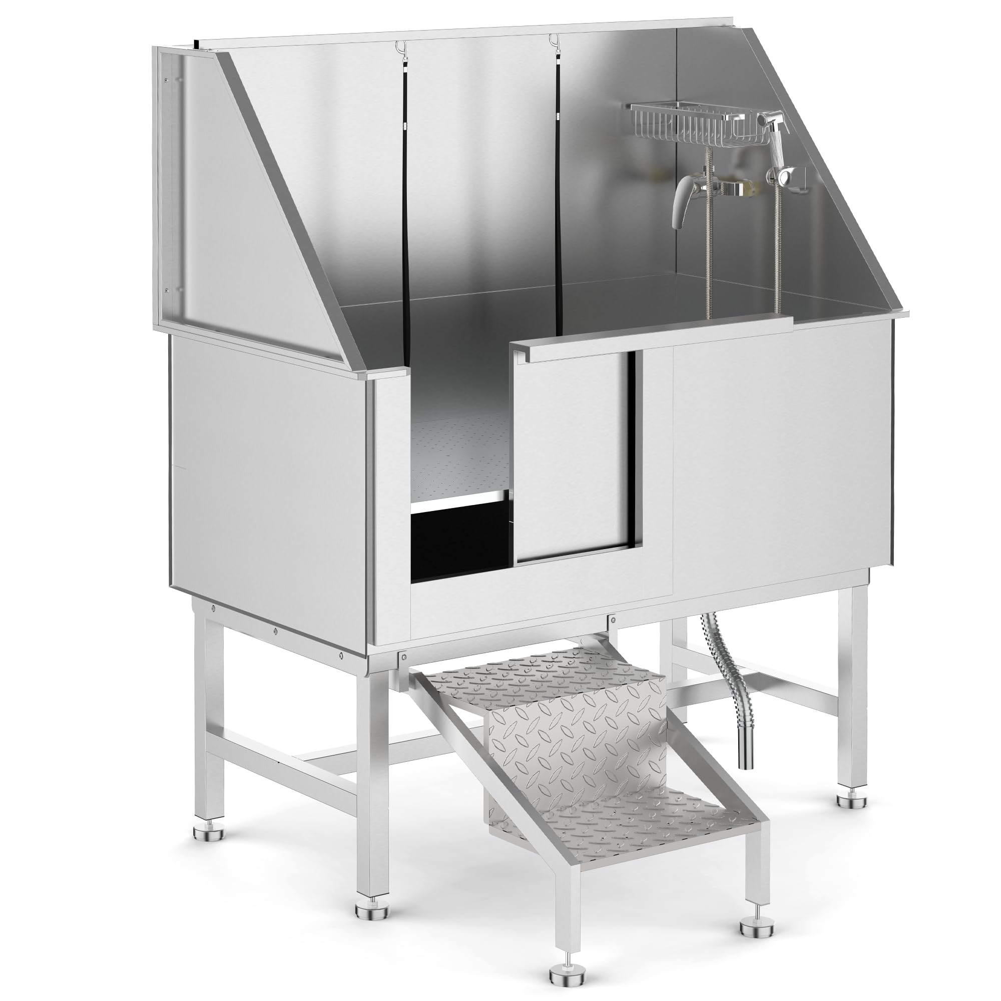 Garvee 50" Dog Washing Station, Professional Stainless Steel Pet Dog Grooming Bath Tub with Bathing Station & Stairs, Washing Sink for Home