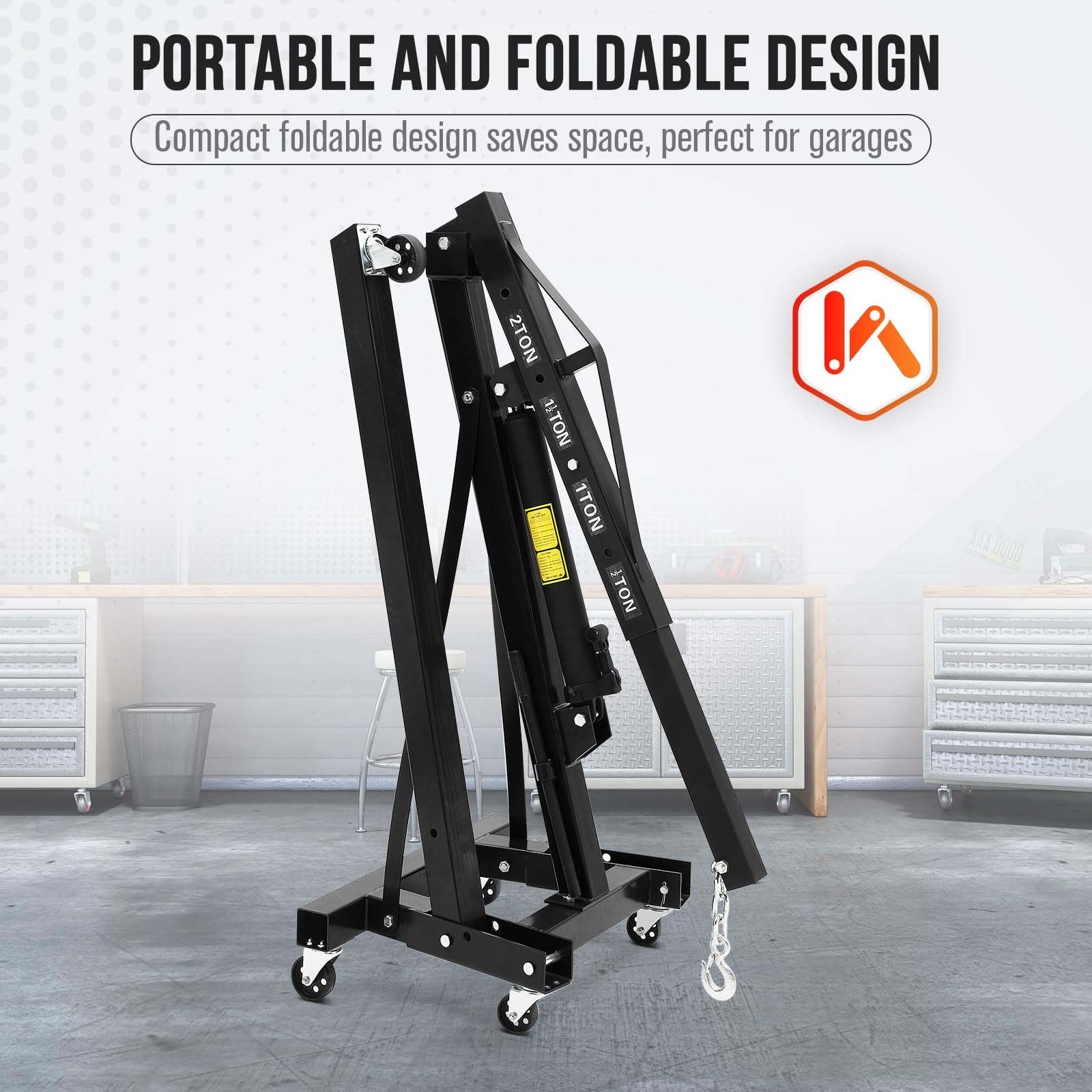 Garvee 2 Ton Hydraulic Engine Hoist Folding Cherry Picker Shop Crane Lift 4400LB Black