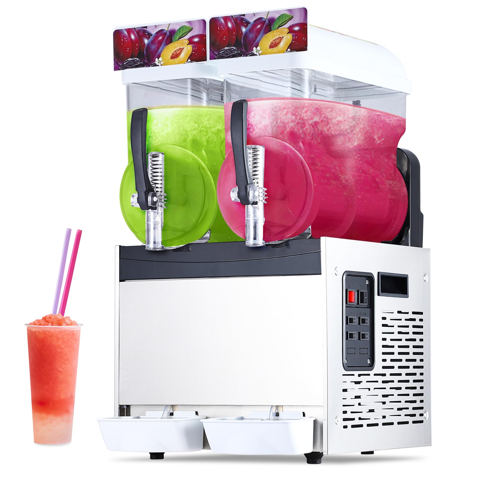 Garvee 30L Commercial Slushy Machine, Dual 15L Tanks, Temp Control, Stainless Margarita Maker for Home Restaurant Bar Party Nail Salons