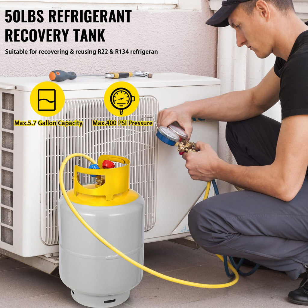Garvee Refrigerant Recovery Cylinder Tank - Reusable, Dot Compliant, Y-Valve Liquid/Vapor, 50 Lb Pound