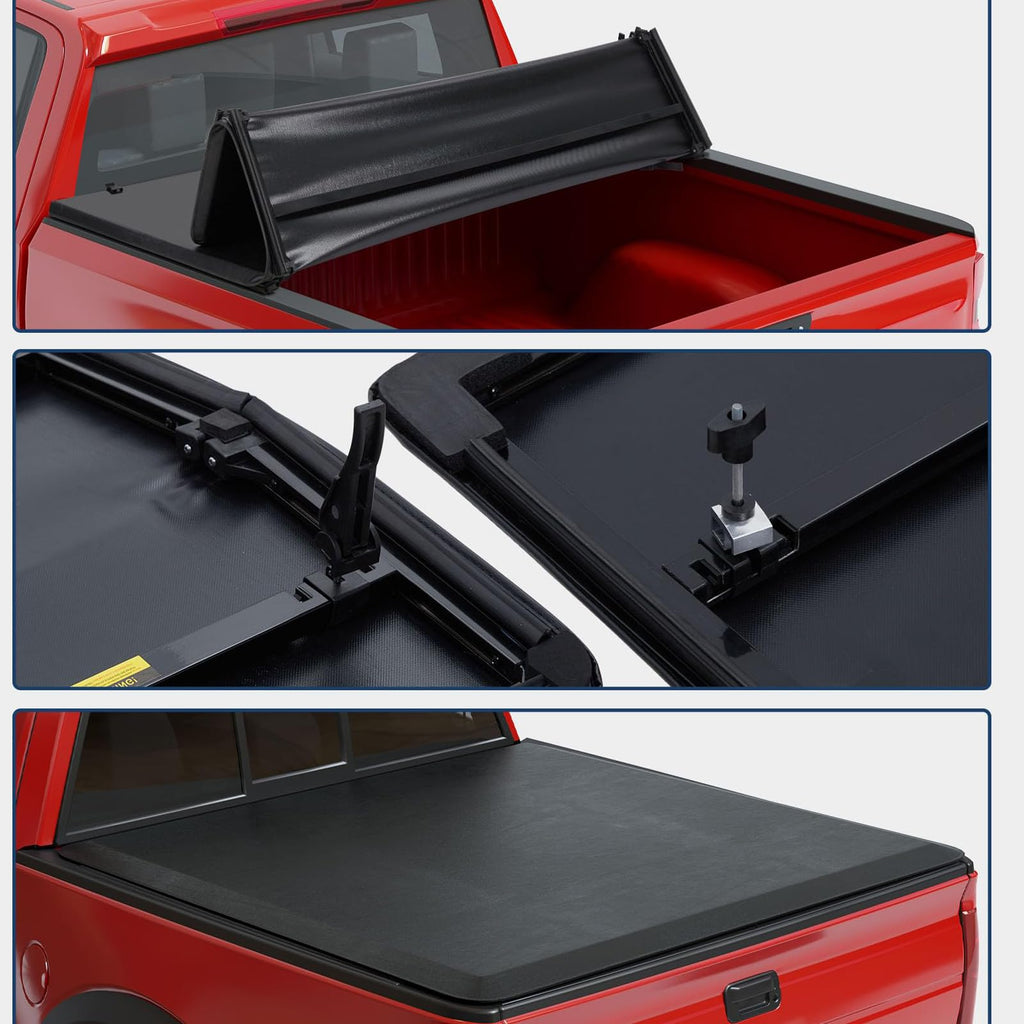 Garvee T3 Soft Tri-Fold Truck Bed Tonneau Cover for 2015-2023 Ford F150 (Incl. Lightning) , Fits 6.5' / 78" Fleetside Bed, Waterproof, Durable, Easy Install, Black