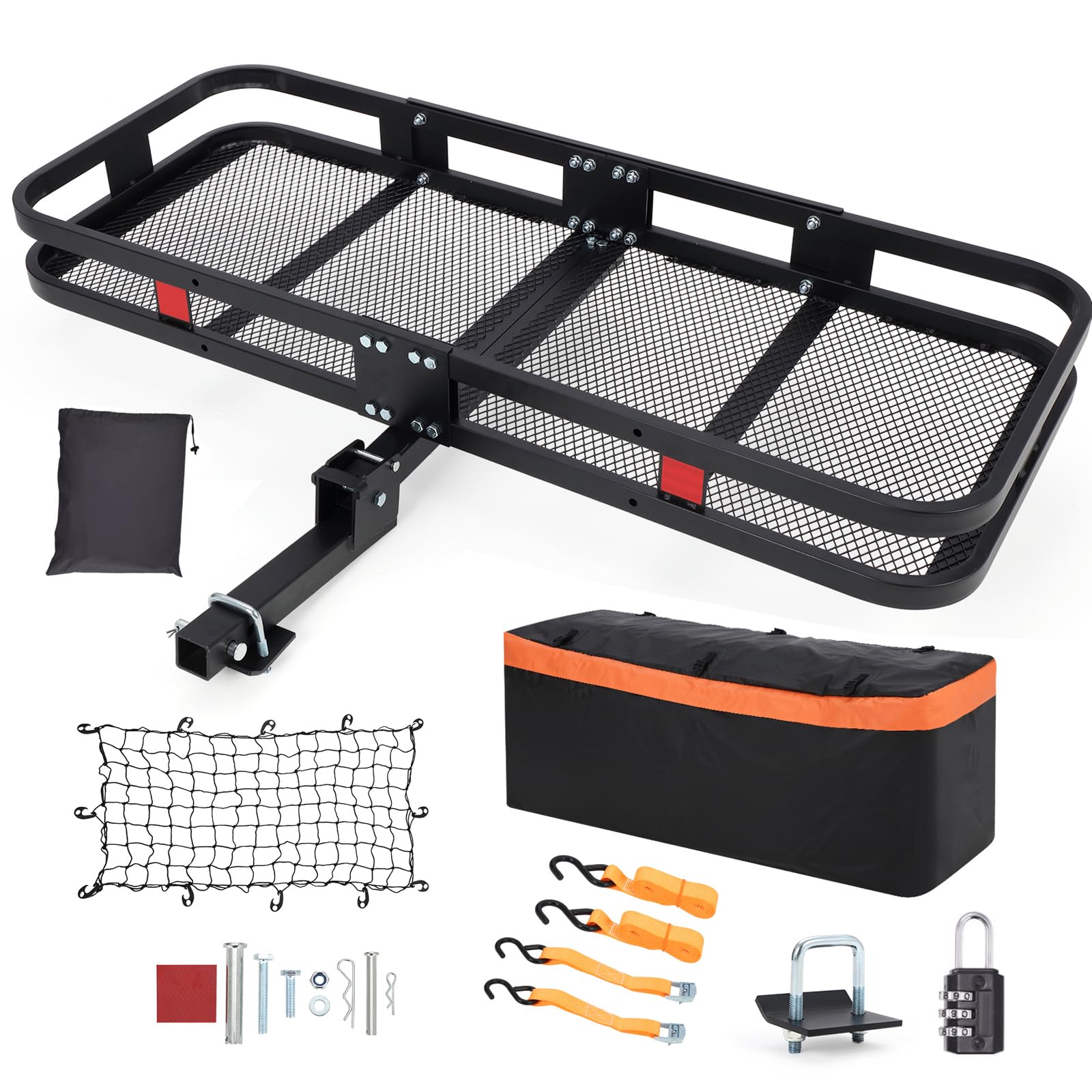 Garvee Hitch Mount Cargo Carrier Basket 60"x24"x6" Black Steel 500 Lbs Capacity for Cars and SUVs