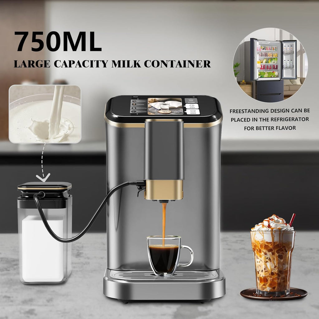 Garvee Best fully automatic espresso machine, Espresso Coffee Machines With Milk Frother Steam Wand, Insulated Milk Container for Cappuccino, Latte, Espresso Maker (20 bar, Gold)