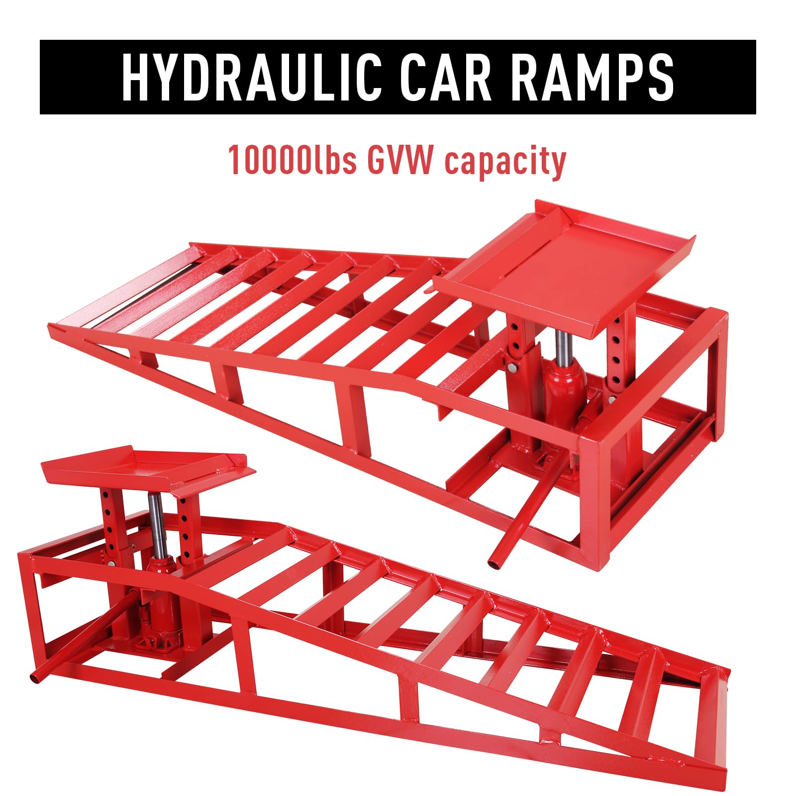Garvee 2 Pack Hydraulic Car Ramps Truck Ramps Lifts 5T 10000lbs Car Trailer Garage Vehicle Ramps Lifts for Car Repair Red