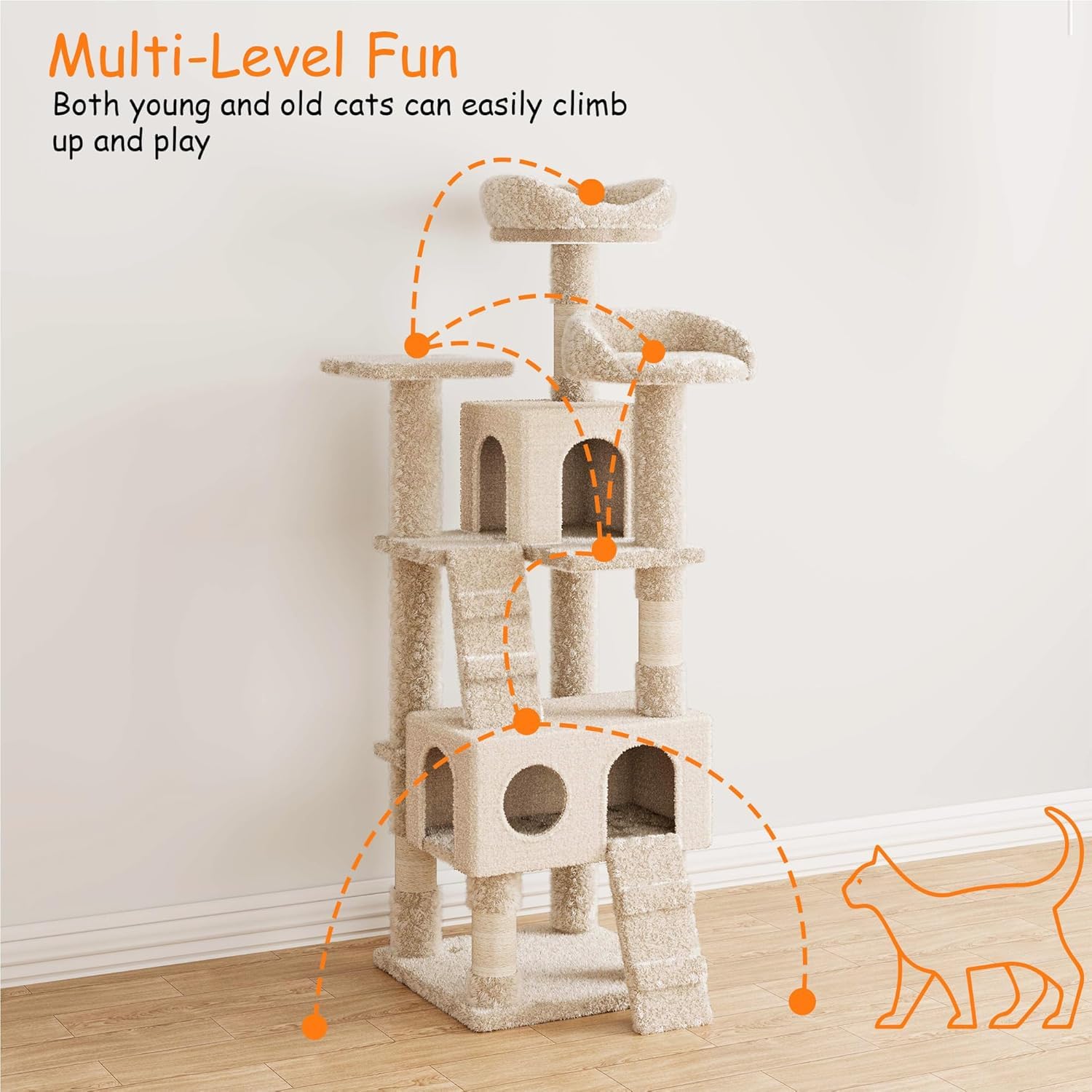 Garvee Cat Tree Tower, Multi-Level Cat Tower with Top Perch, Ladders, and Spacious Condo for Small and Large Cats