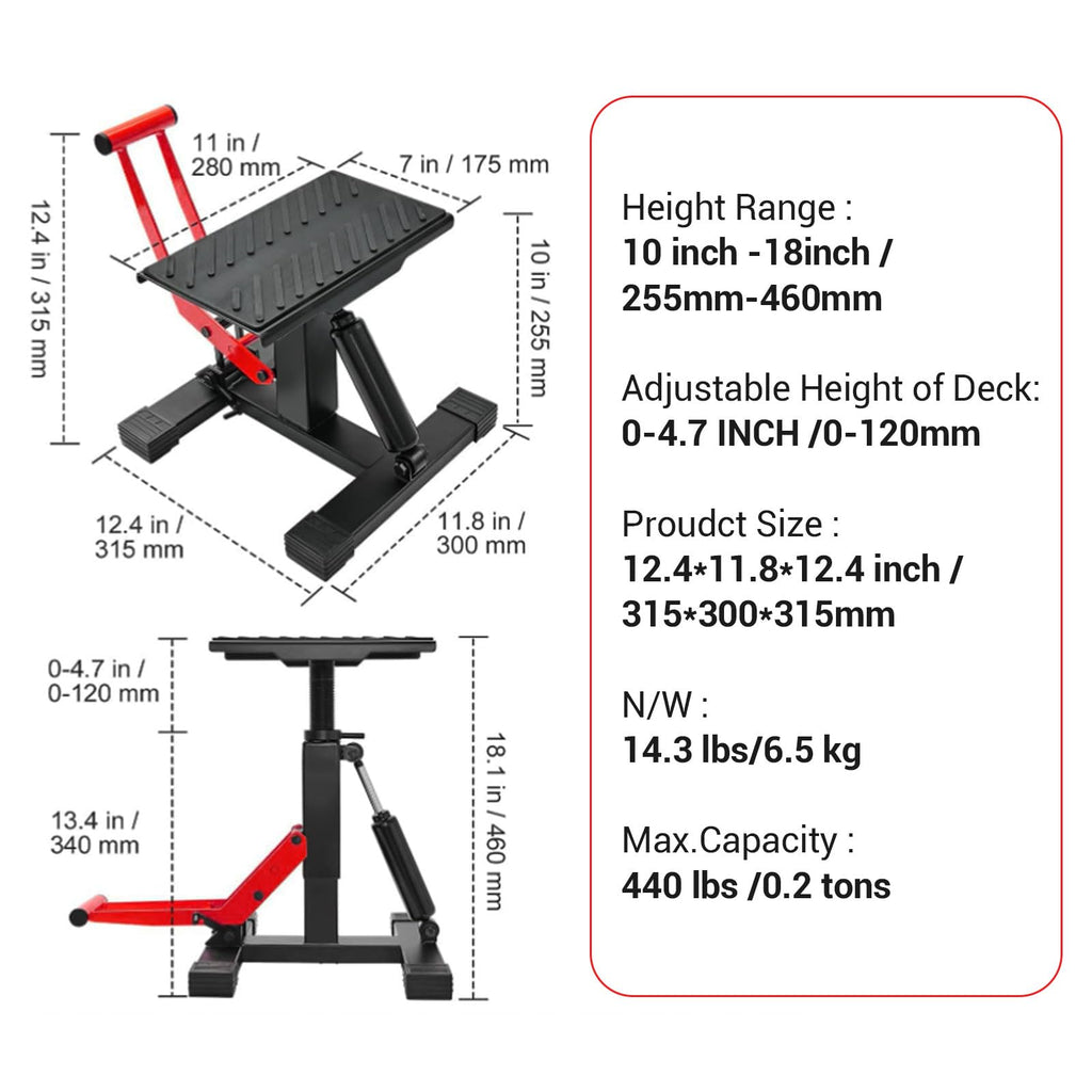 Garvee Dirt Bike Lift Stand, Hydraulic Motorcycle Lift Stand 440 Lbs Capacity, Adjustable Height Hoist Table, for Dirt Pit Bike Repair, Maintenance, Motorbike Repair Accessories Tools