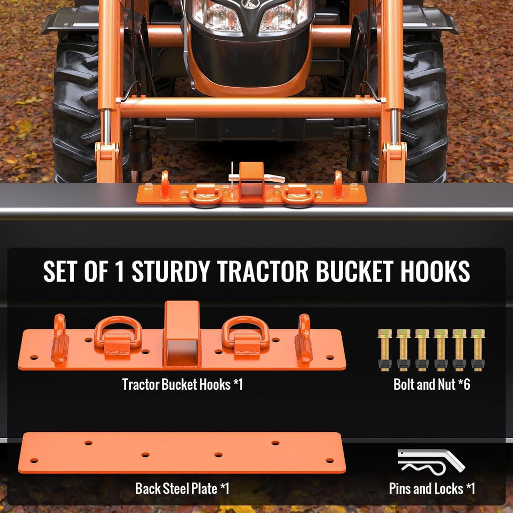 Garvee Mountable Retaining Hooks with D-Rings and 2-Inch Receiver for Compact Tractor, Durable Steel, Orange Finish
