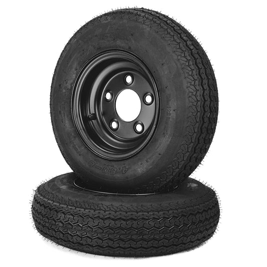 Garvee 4.80-8 Trailer Tires with Rims, 2 Pack, Load Range C 6PLY, 8"x3.75" Black Wheels 5 Lug on 4.5", Max Load 590 LBS @ 60 PSI, Reinforced Nylon Design for Utility, Cargo & Boat Trailers