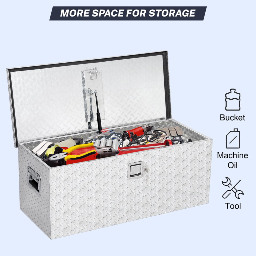 Garvee 15x15x36 Inch Aluminum Truck Tool Box with Lock, Weatherproof Storage for Pickup Truck, RV, Trailer, Silver