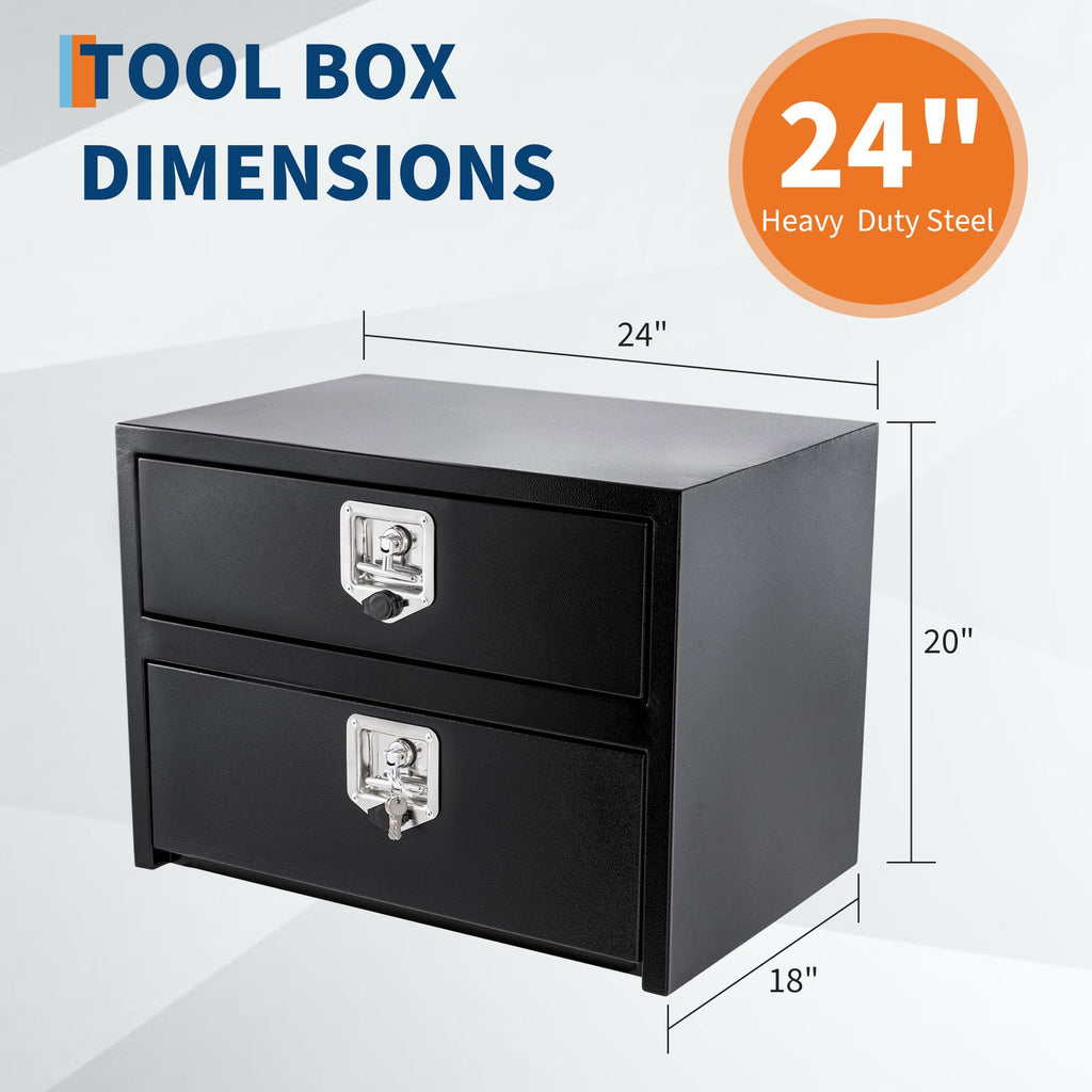 Garvee 24"x18"x20" Black Steel Truck Tool Box with Drawer, Two-Tier Organizer for Truck Bed, Waterproof Underbody Toolbox, Black