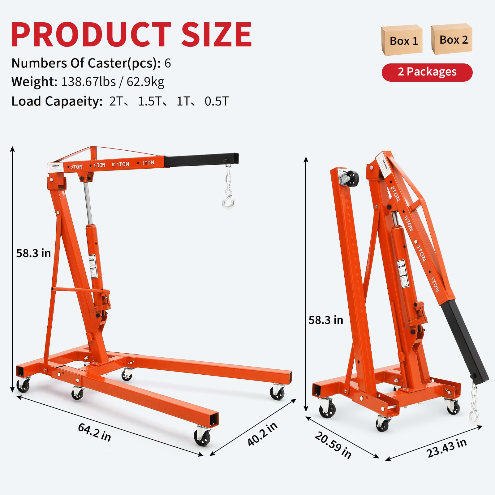 Garvee 2-Ton Folding Engine Hoist - Cherry Picker Hydraulic Shop Crane with 4400 lbs Capacity, Orange