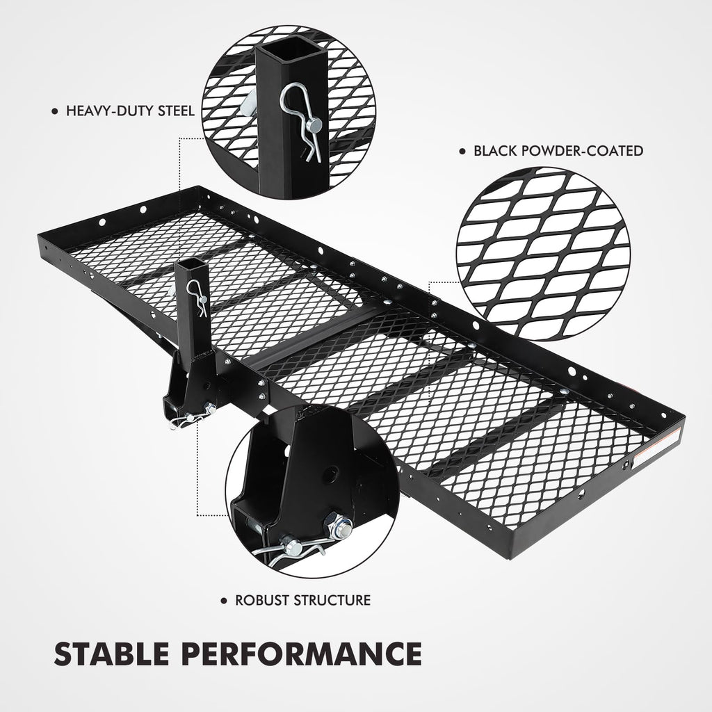 GARVEE 750 Lbs Hitch Mount Cargo Carrier Basket, 60" x 19" x 6" Rear Luggage Rack for 2" Receiver, Black Cargo Basket for Car Camping and Traveling