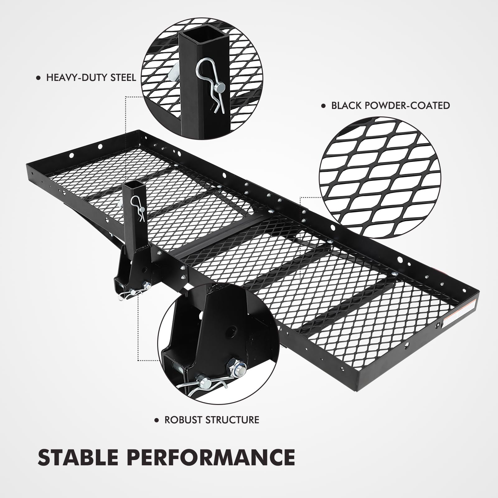 GARVEE 750 Lbs Hitch Mount Cargo Carrier Basket, 60" x 19" x 6" Rear Luggage Rack for 2" Receiver, Black Cargo Basket for Car Camping and Traveling