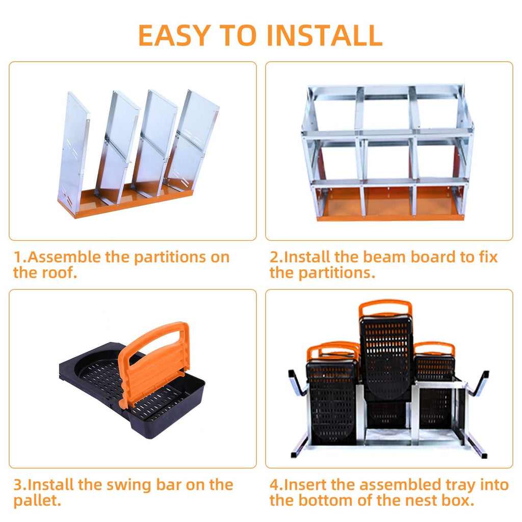 Garvee Chicken Nesting Box 6-Hole Roll Away Egg Laying Box with Lid, Heavy-Duty Galvanized Steel, Orange, Easy Egg Collection & Cleaning