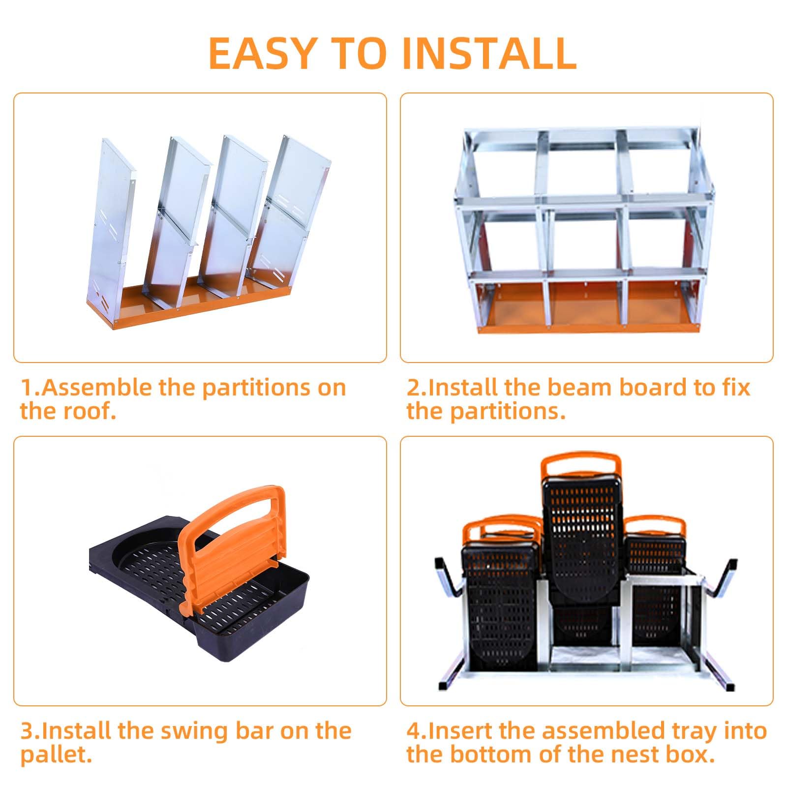 Garvee Chicken Nesting Box 6-Hole Roll Away Egg Laying Box with Lid, Heavy-Duty Galvanized Steel, Orange, Easy Egg Collection & Cleaning