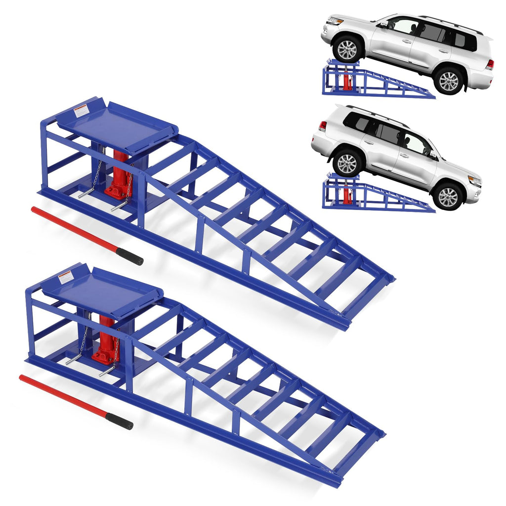 Garvee 2-Pack Hydraulic Car Ramps, 5T/11000 lbs Capacity Low-Profile Car Lift with Adjustable Height (9.4"-13.34") for Trucks, Trailers, and Auto Repair in Garage, Blue