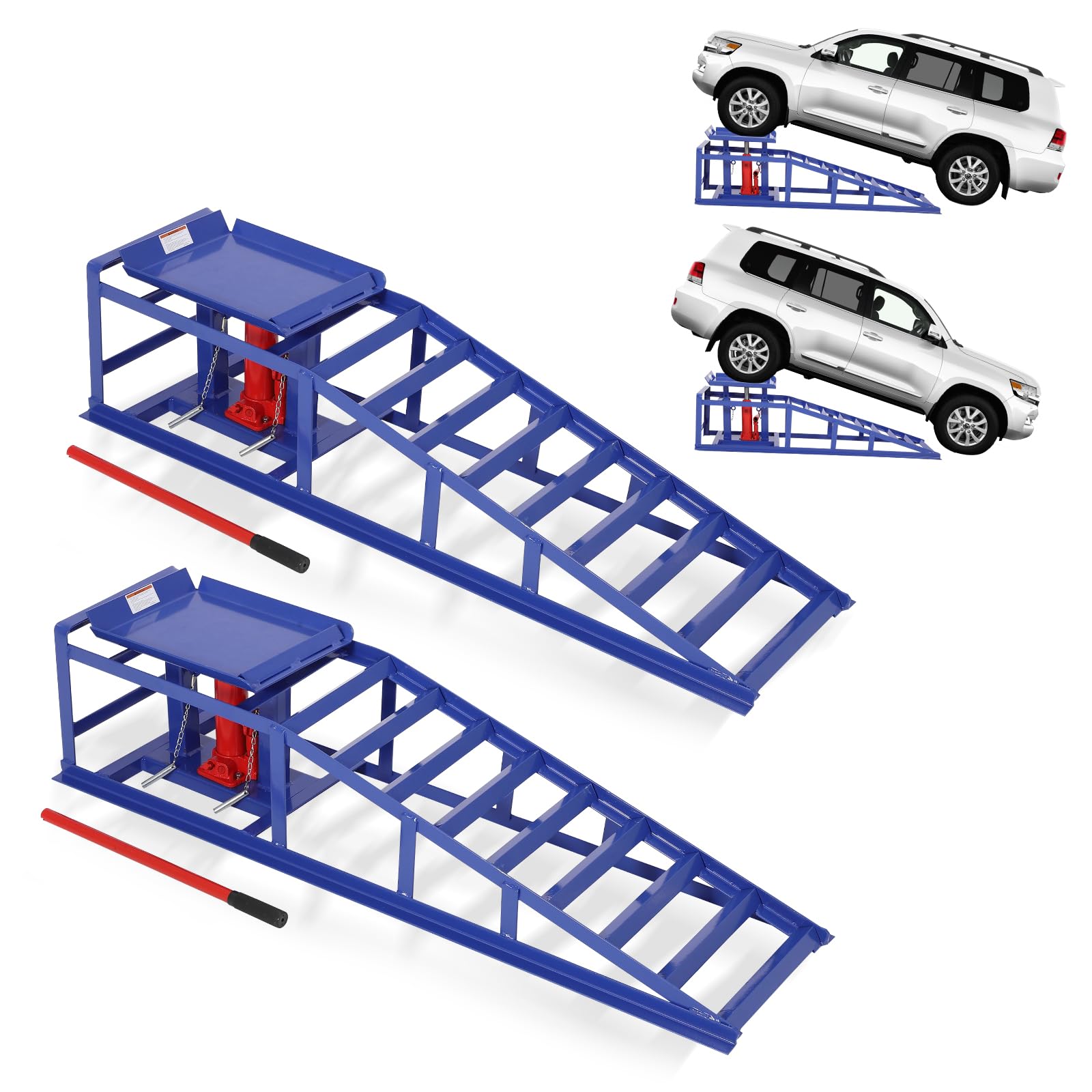 Garvee 2-Pack Hydraulic Car Ramps, 5T/11000 lbs Capacity Low-Profile Car Lift with Adjustable Height (9.4"-13.34") for Trucks, Trailers, and Auto Repair in Garage, Blue