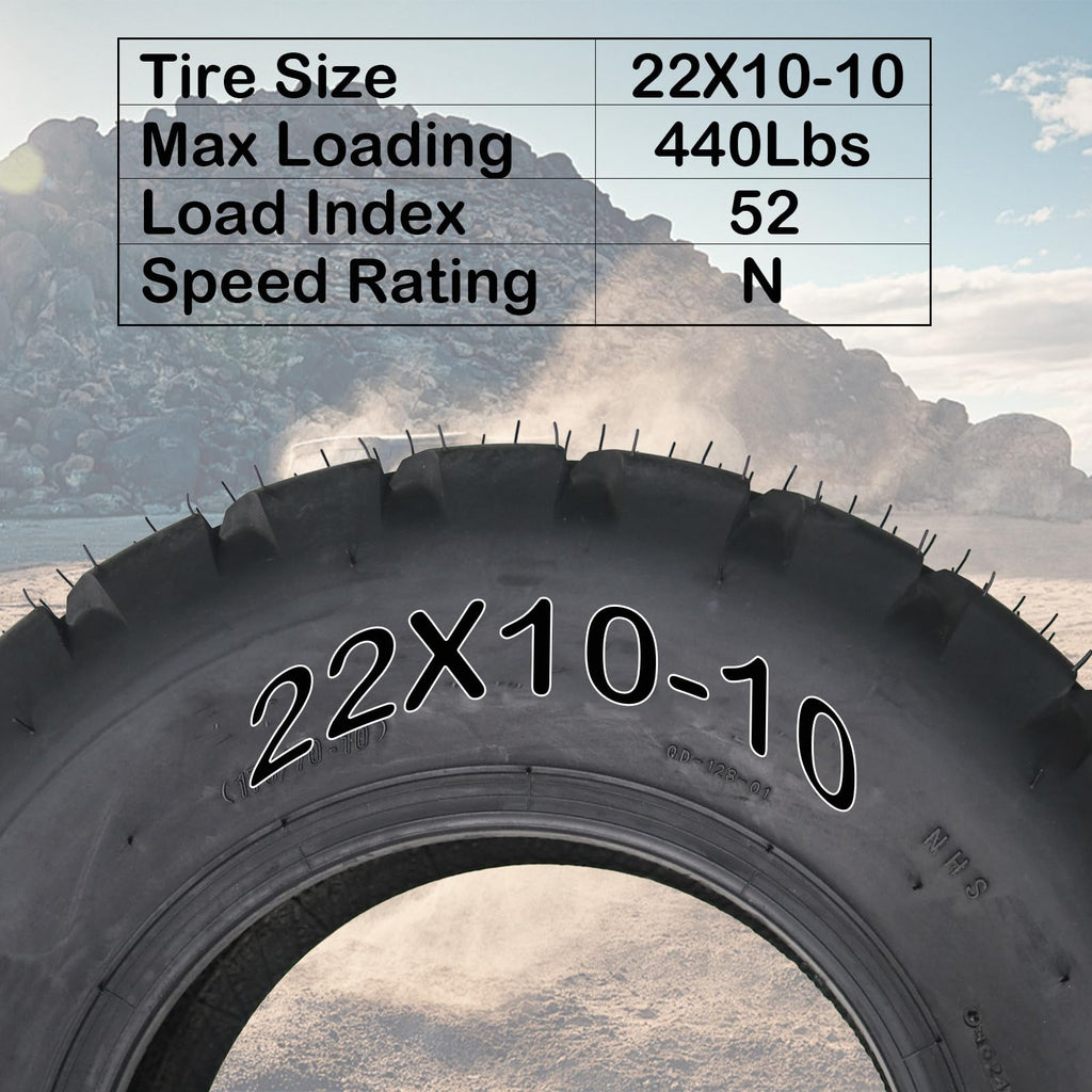 Garvee 2 Pack 22x10-10 ATV Tires, 4 PR All-Terrain Tires, Tubeless for Off-Road Trail Sand Mud, Durable Black