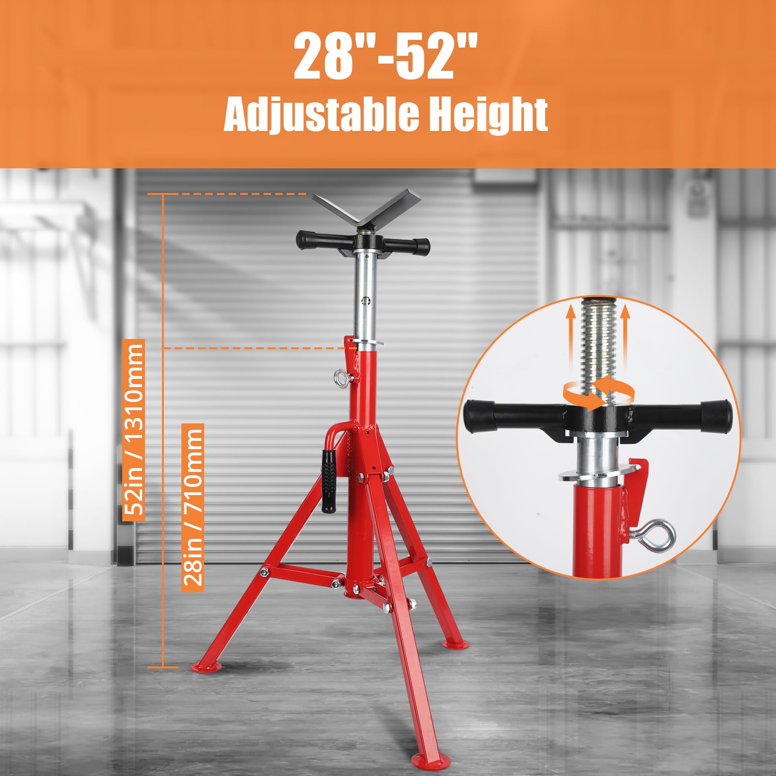 Garvee Heavy-Duty Pipe Jack Stand, 28 -52 Inch Adjustable Folding Pipe Stand, Ideal for Welding, Automotive, and Construction Projects - 2500 Lbs (Red)