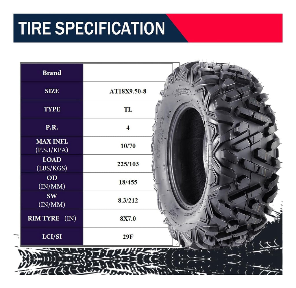 Garvee Set Of 4 ATV Tires 19x7-8 Front & 18x9.5-8 Rear Tubeless All-Terrain Mud Trail Tires 6 PR Black