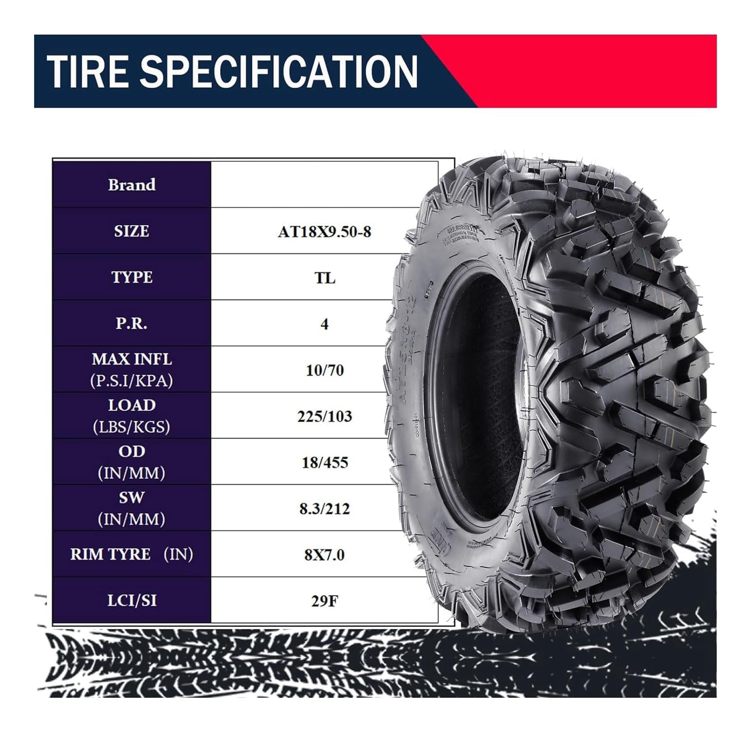 Garvee Set Of 4 ATV Tires 19x7-8 Front & 18x9.5-8 Rear Tubeless All-Terrain Mud Trail Tires 6 PR Black
