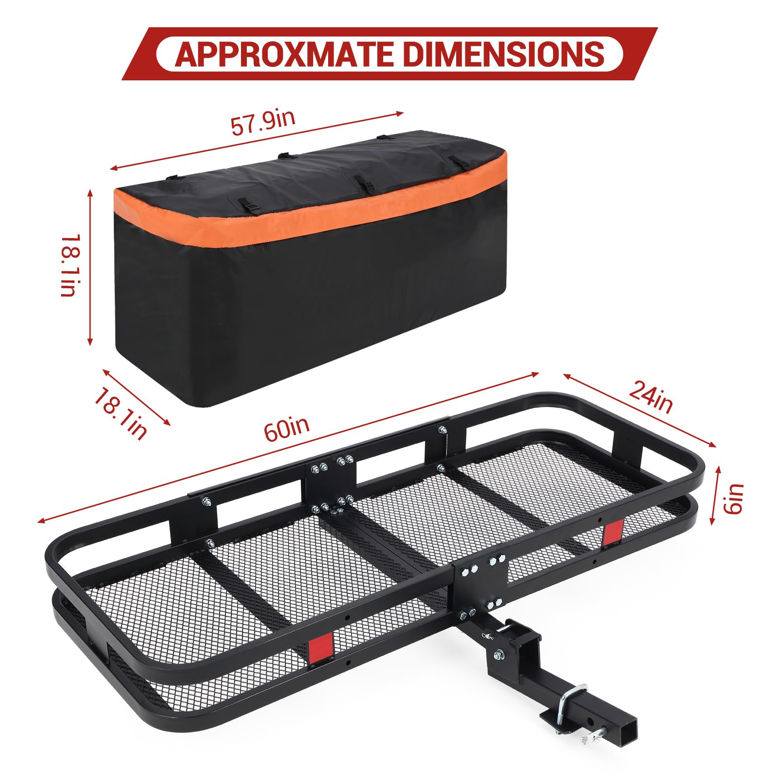Garvee Hitch Mount Cargo Carrier Basket 60"x24"x6" Black Steel 500 Lbs Capacity for Cars and SUVs