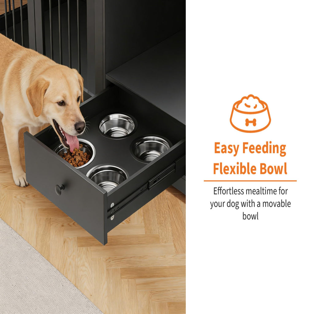 Garvee Dog Crate Furniture 83'' Indoor Dog Kennel with 4 Lockable Doors and 2 Drawers for Medium and Large Dogs, Black, Multi-Functional