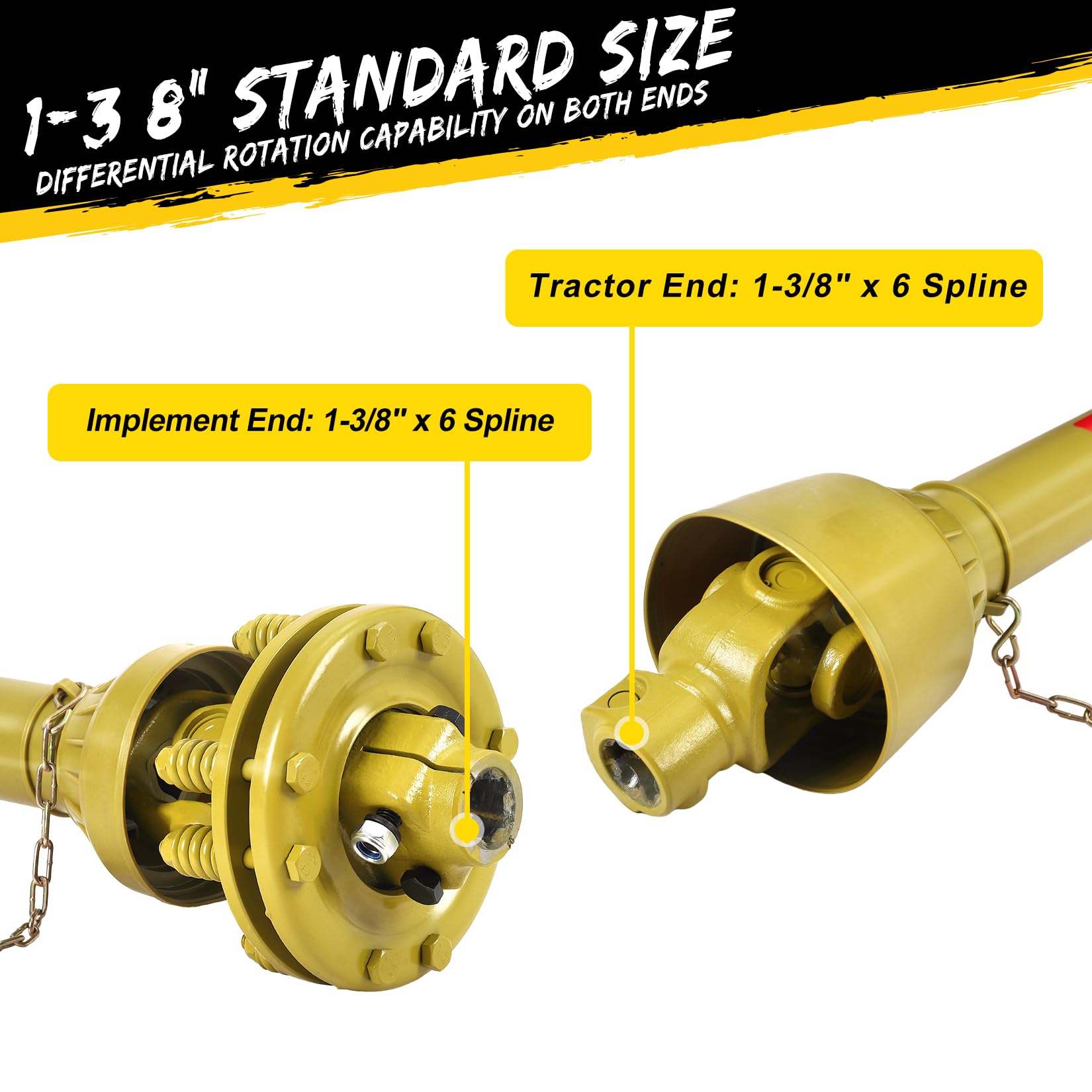 Garvee 1-3/8" Pto Drive Shaft with Slip Clutch, 6 Spline Both Ends Pto Shaft, Series 4 Tractor Pto Drive Line Shaft,31.5"-41"Brush Pto Friction Shaft, Pto Shaft for Bush/Rotary Cutter/Finish Mower