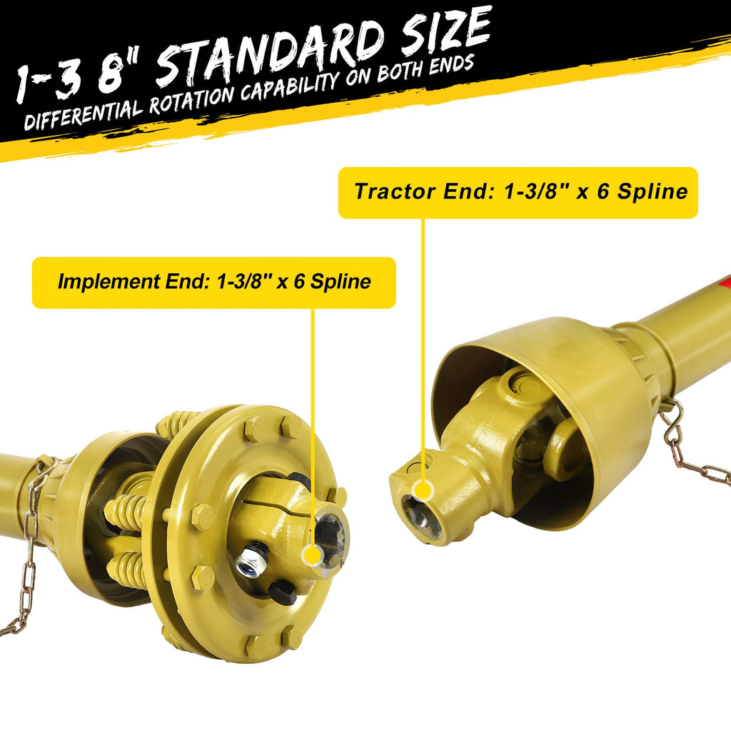 Garvee 1-3/8" Pto Drive Shaft with Slip Clutch, 6 Both Ends Pto Shaft, Series 4 Tractor Pto Drive Line Shaft,43"-57"Brush Pto Friction Shaft, Pto Shaft for Bush/Rotary Cutter/Finish Mower