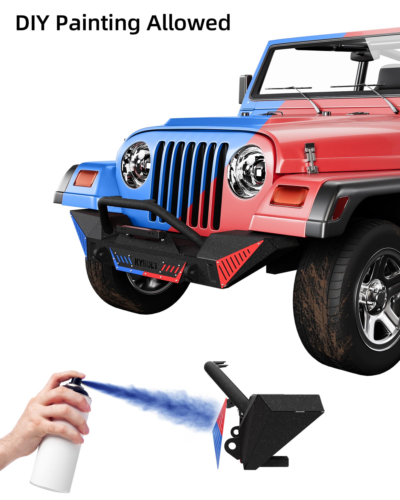 Garvee Rear Bumper Compatible for 1987-2006 Jeep Wrangler TJ & LJ & YJ, Rock Crawler with Hitch Receiver & 2 x D-Rings Paintable Armor