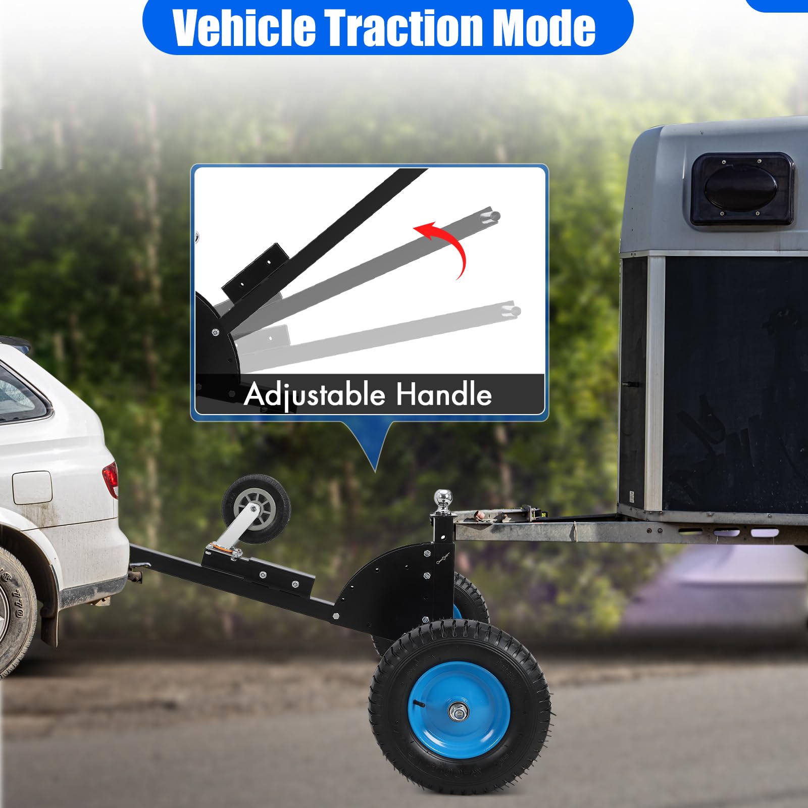 Garvee Adjustable Trailer Dolly 1500 lbs Load Capacity, Utility Trailer Mover Dolly with Adjustable Height & 2 Inch Ball,Pneumatic Tires & 3 Universal Wheel, Carbon Steel Trailer, Multiple-uses