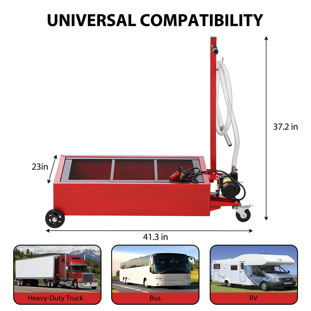 Garvee 20 Gal Oil Drain Pan with 12V Pump, Foldable T Handle, Wheels, 7.5 ft Hose, 76L Low Profile Tank for Car, Truck, Rust Resistant, Red