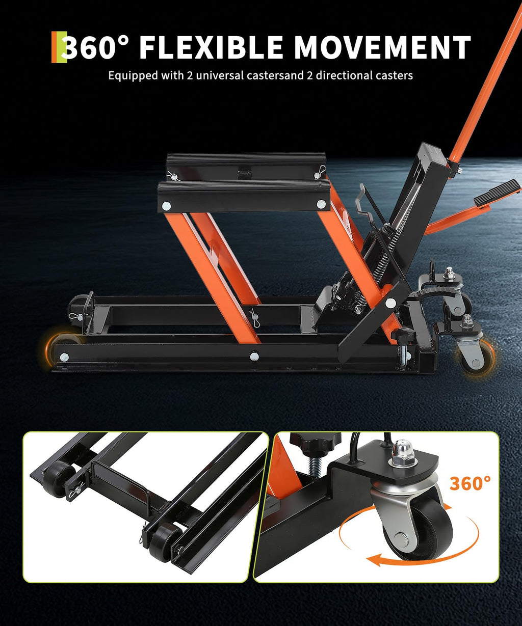 Garvee Hydraulic Motorcycle Lift Jack - 1500 lbs Capacity ATV Scissor Jack with 4.7"-14.57" Height Adjustment, Non-Slip Platform for Motorcycles, ATVs, and UTVs, Black Orange