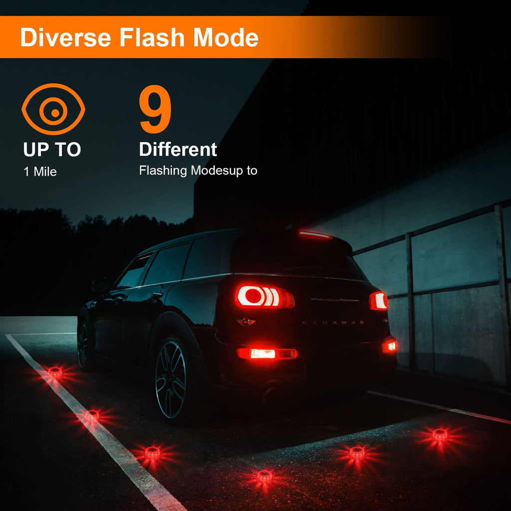 Garvee 6PCS USB Rechargeable LED Road Flares Emergency Lights, 9 Custom Modes, Lnternal Lithium Battery, Magnetic Base, for Vehicles & Boat, IPX5, PC+TPR
