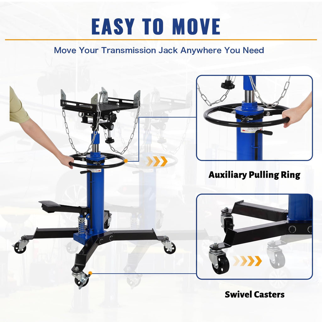 Garvee 1322lbs Transmission Jack Lift with Anti-Slip Rubber Pad, Adjustable Telescoping Hydraulic Transmission Jack, High Lift Single Telescopic Jacks Hoist w/Pedal, 33.8" to 72.8" Lifting Range