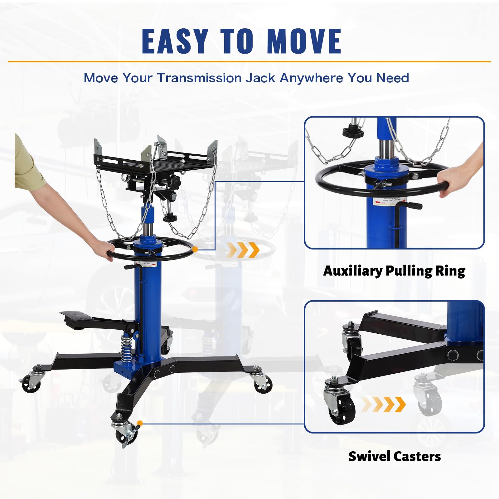 Garvee 1322lbs Transmission Jack Lift with Anti-Slip Rubber Pad, Adjustable Telescoping Hydraulic Transmission Jack, High Lift Single Telescopic Jacks Hoist w/Pedal, 33.8" to 72.8" Lifting Range