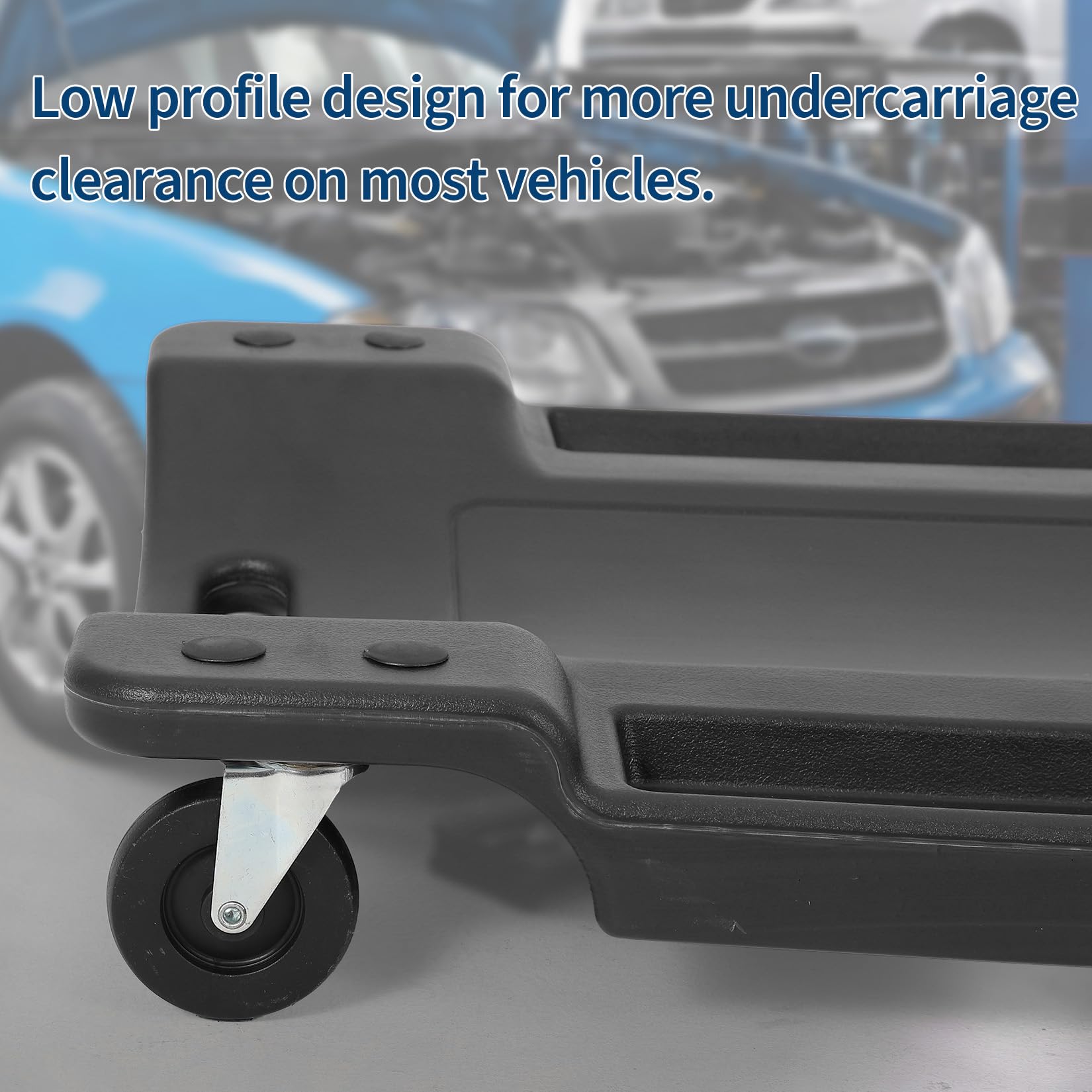 Garvee 40" Plastic Rolling Automotive Garage Shop Creeper, 350 Lbs Capacity, Ergonomic HDPE Body, Padded Headrest, Dual Tool Trays, 6 Casters, Black