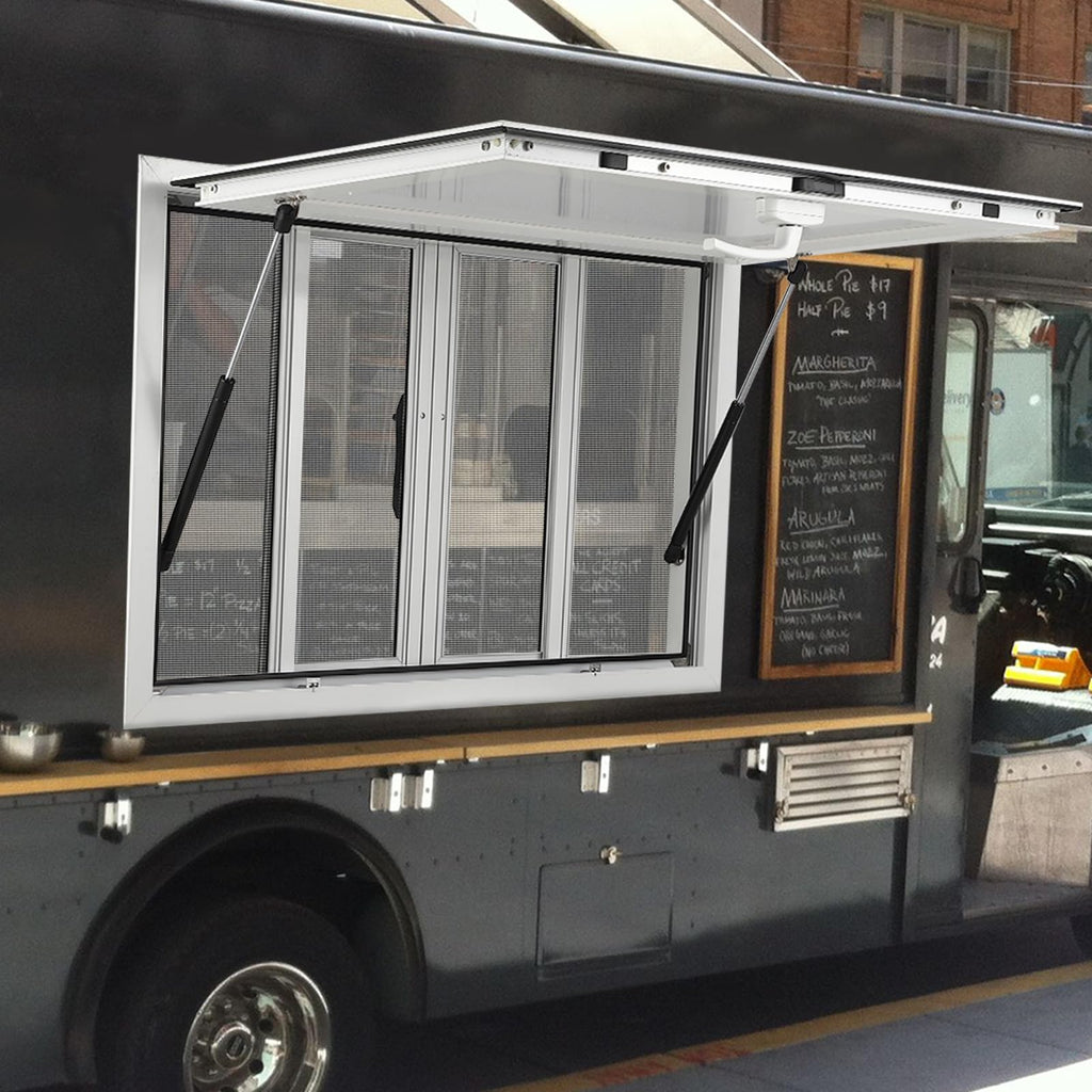 Garvee Concession Window, 36" x 36" Aluminum Alloy Concession Stand Serving Window Door with 4 Horizontal Sliding Screen Windows & Awning Door & Drag Hook, Serving Window for Food Trucks Concession Trailers