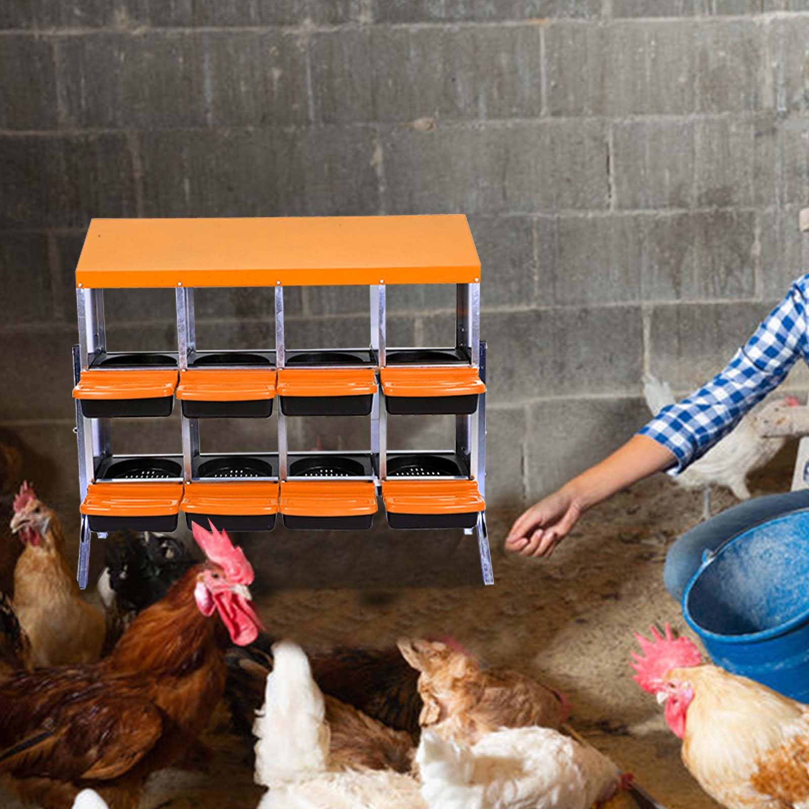 Garvee Chicken Nesting Box 8-Hole Roll Away Egg Laying Box with Lid, Heavy-Duty Galvanized Steel, Orange, Easy Egg Collection & Cleaning