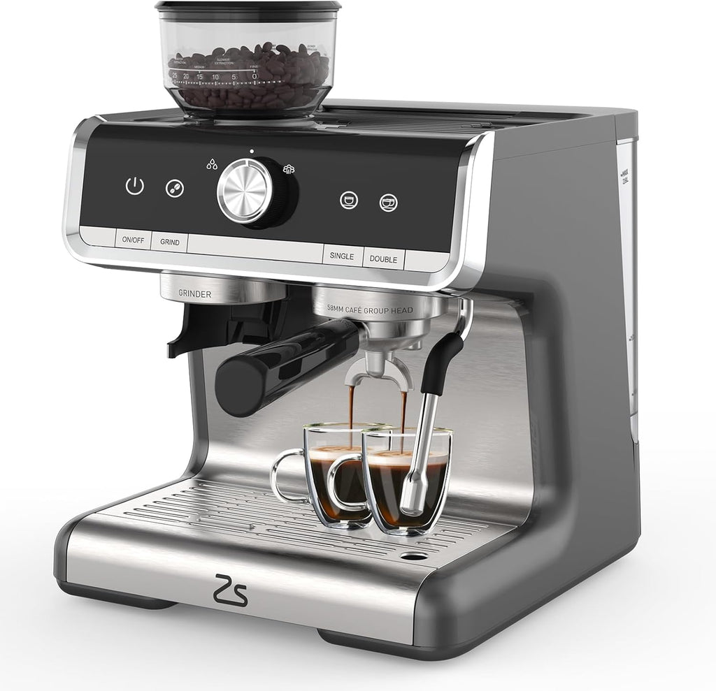 Garvee 1450W 120V 20 Bar Espresso Machine with Steam Wand, Fast Heat,Built-In Bean Grinder,for Home Barista, Gifts for Dad,Mom,Coffee Lover- Gray