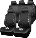 Garvee 9-Piece PU Leather Patchwork Car Seat Covers with Rhinestones - Universal Fit for VW Caddy, Ford Focus, Audi A3, Mini Cooper - Black & White