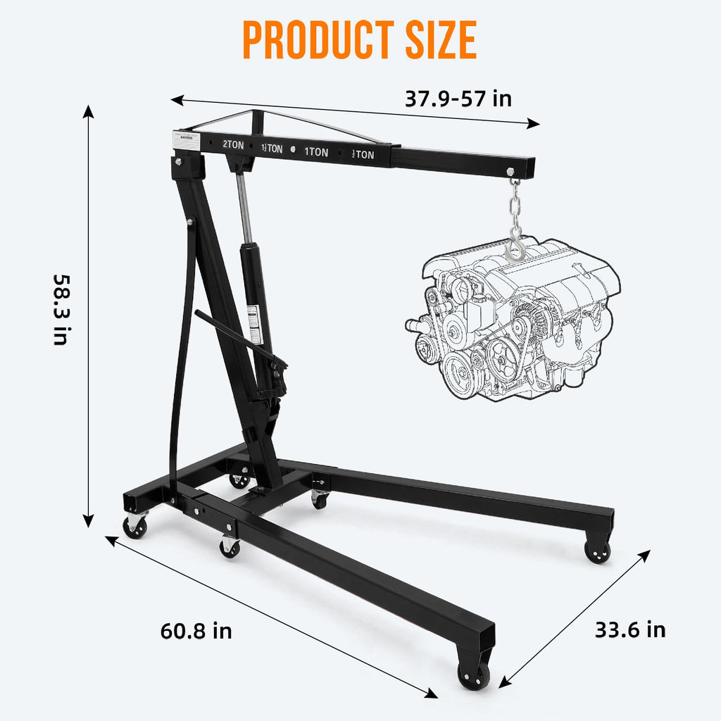 Garvee 2-Ton (4400 lbs) Cherry Picker Engine Hoist - Folding  Heavy-Duty Hydraulic Shop Crane, Black