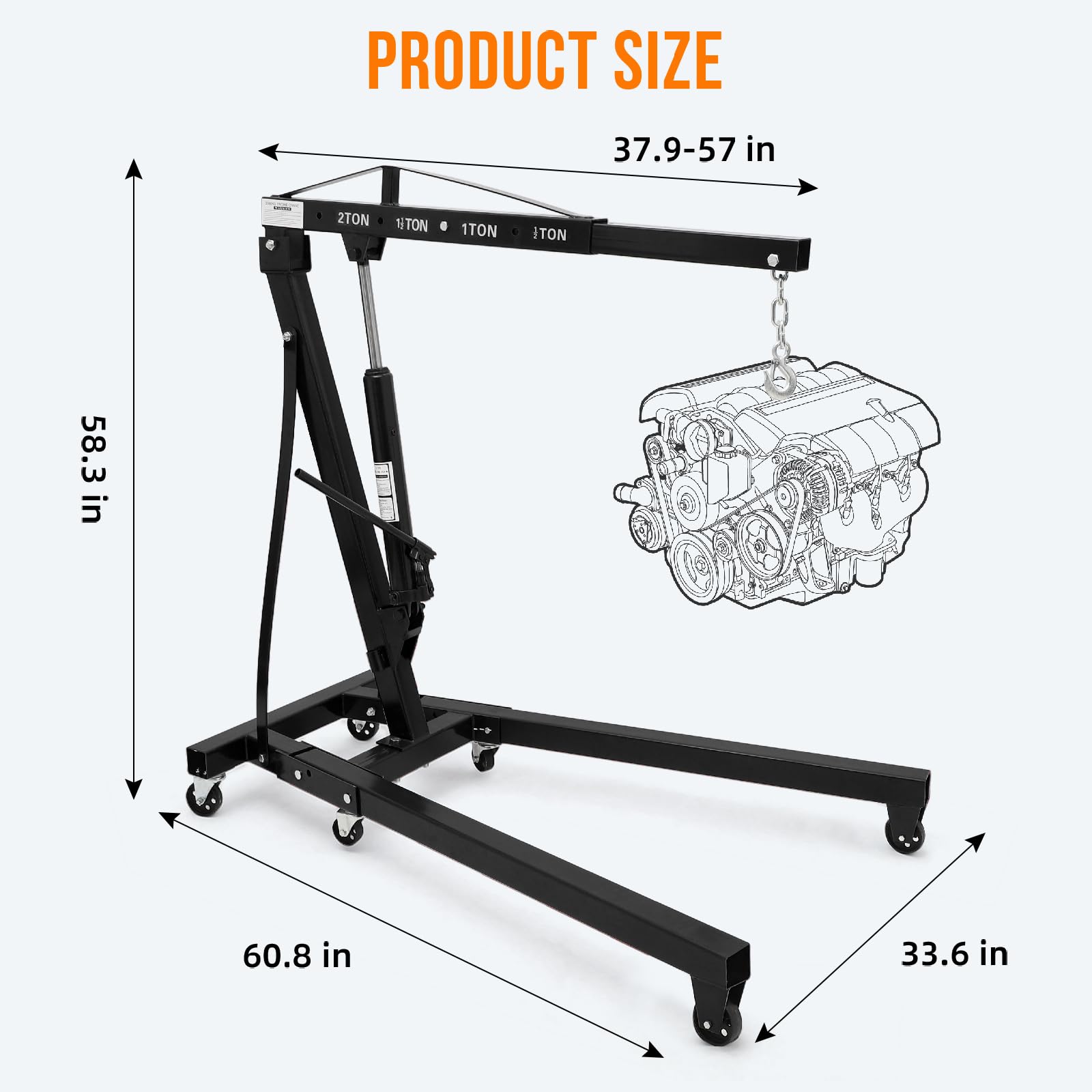 Garvee 2-Ton (4400 lbs) Cherry Picker Engine Hoist - Folding  Heavy-Duty Hydraulic Shop Crane, Black