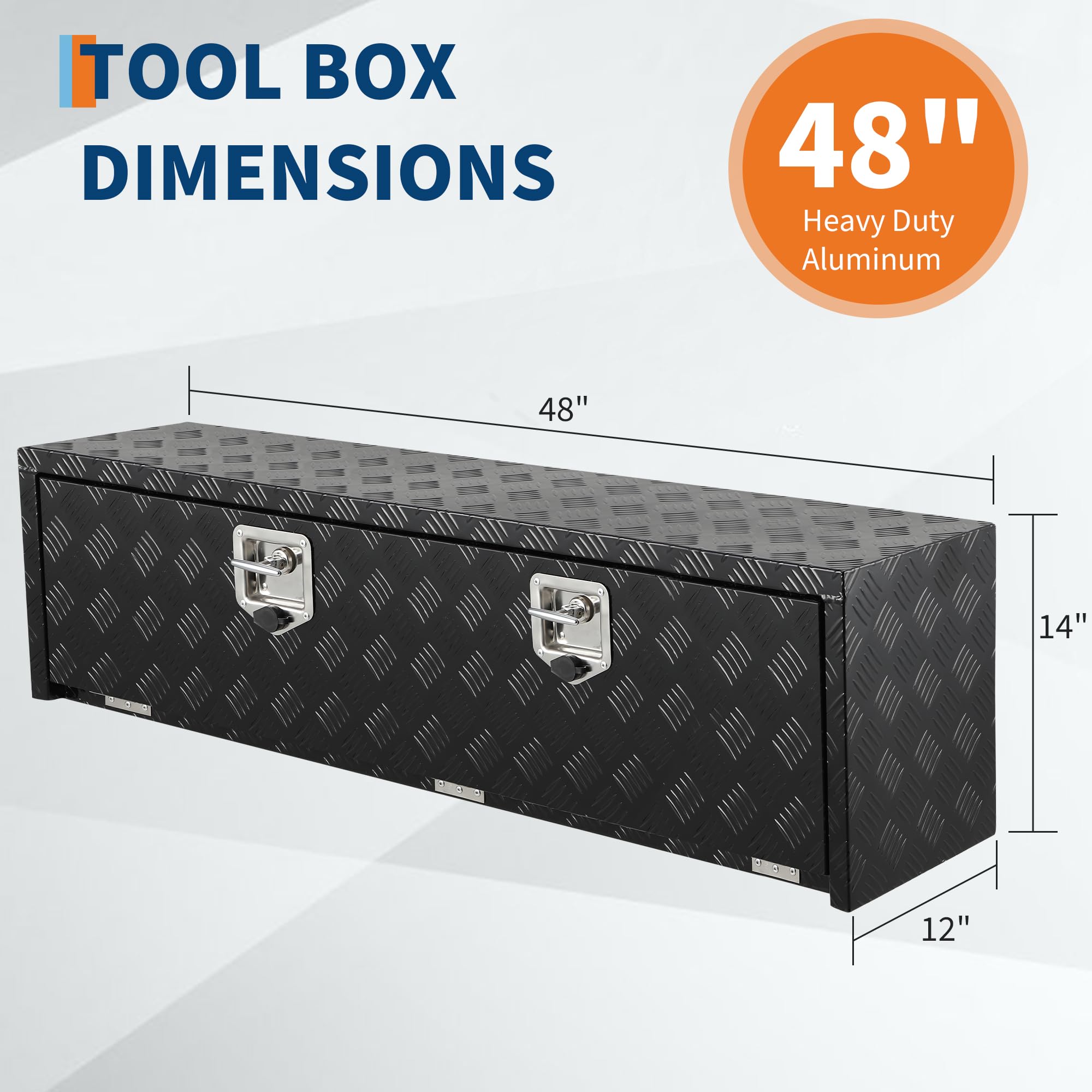 Garvee 48"X18" Heavy Duty Aluminum Tool Underbody Box, Waterproof Truck Storage Organizer Chest for Pick Up Truck Bed, RV Trailer, Black