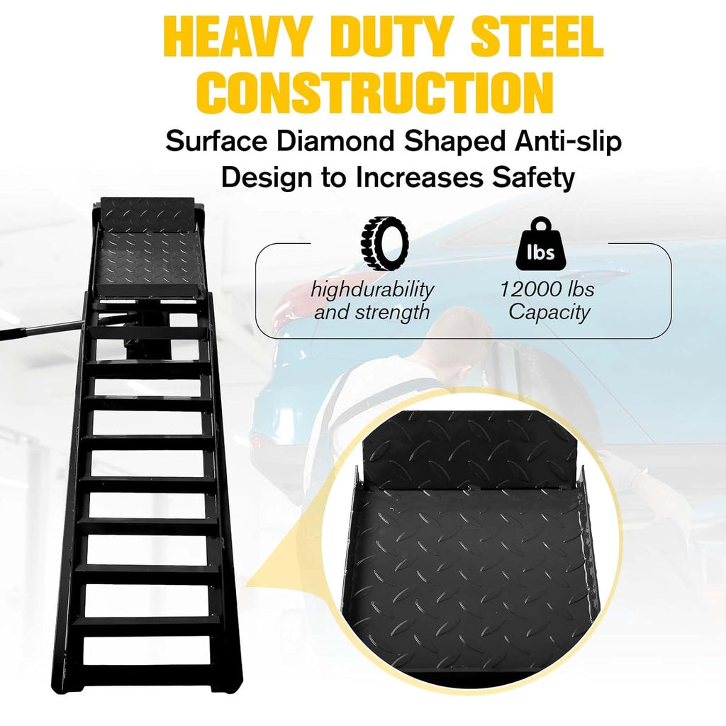 Garvee Car Truck Service Ramps, Heavy Duty Truck Vehicle Lift Ramps, 2 Pack 12000LBS Load Capatity Portable Car Ramps for Oil Changes,Car Lifts for Home Garage,Vehicle Auto Garage Repair (Black)