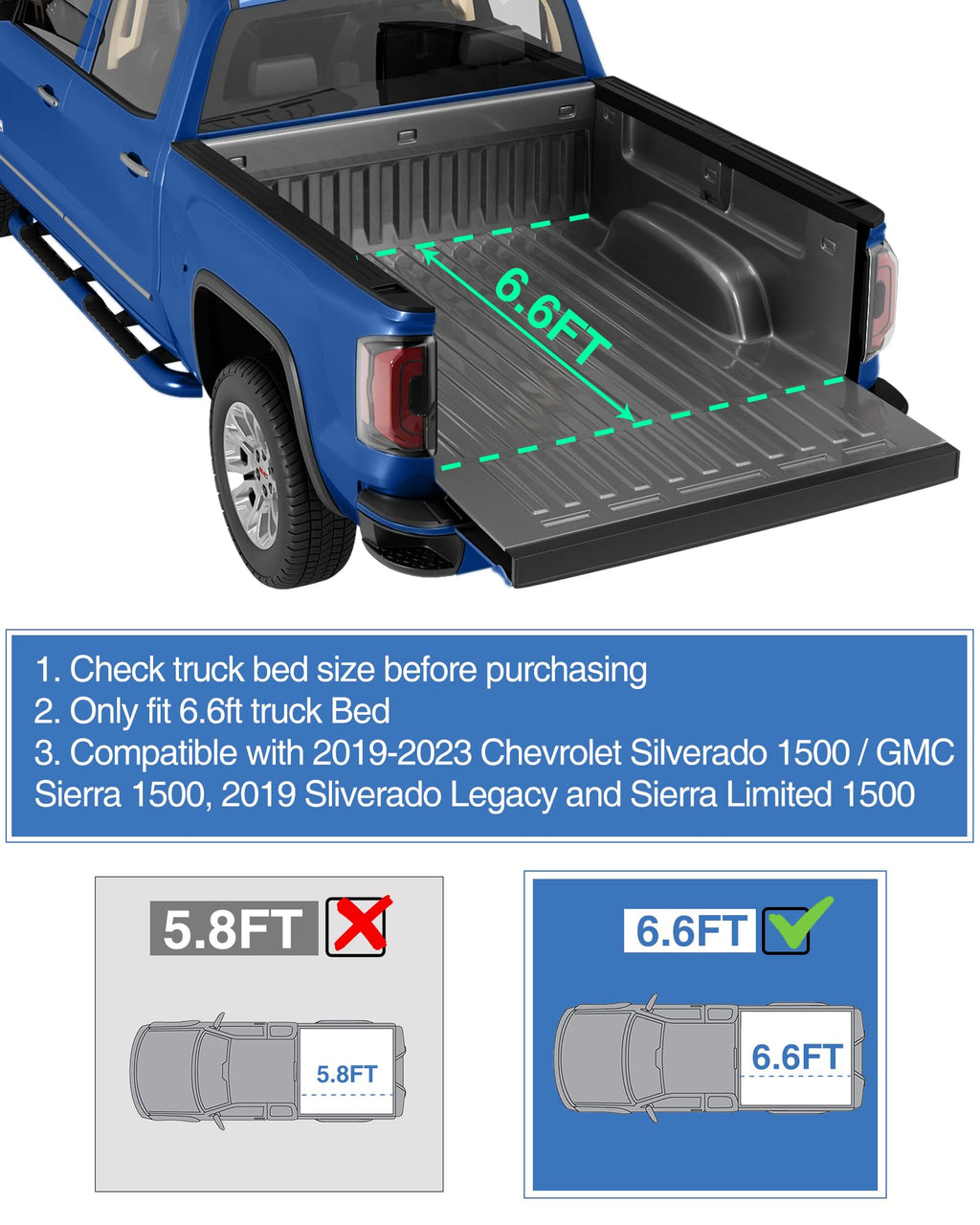 Garvee 6.6ft Quad Fold Soft Tonneau for 19-23 Silverado