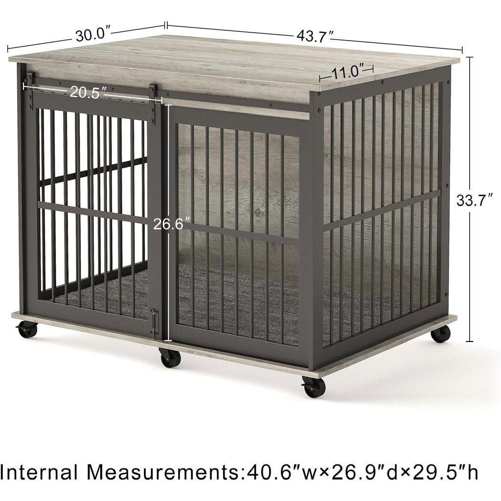 Garvee Furniture Style Dog Crates with Sliding Iron Door, Modern Decorative Pet House, Indoor Puppy Kennel for Medium Dogs, Grey