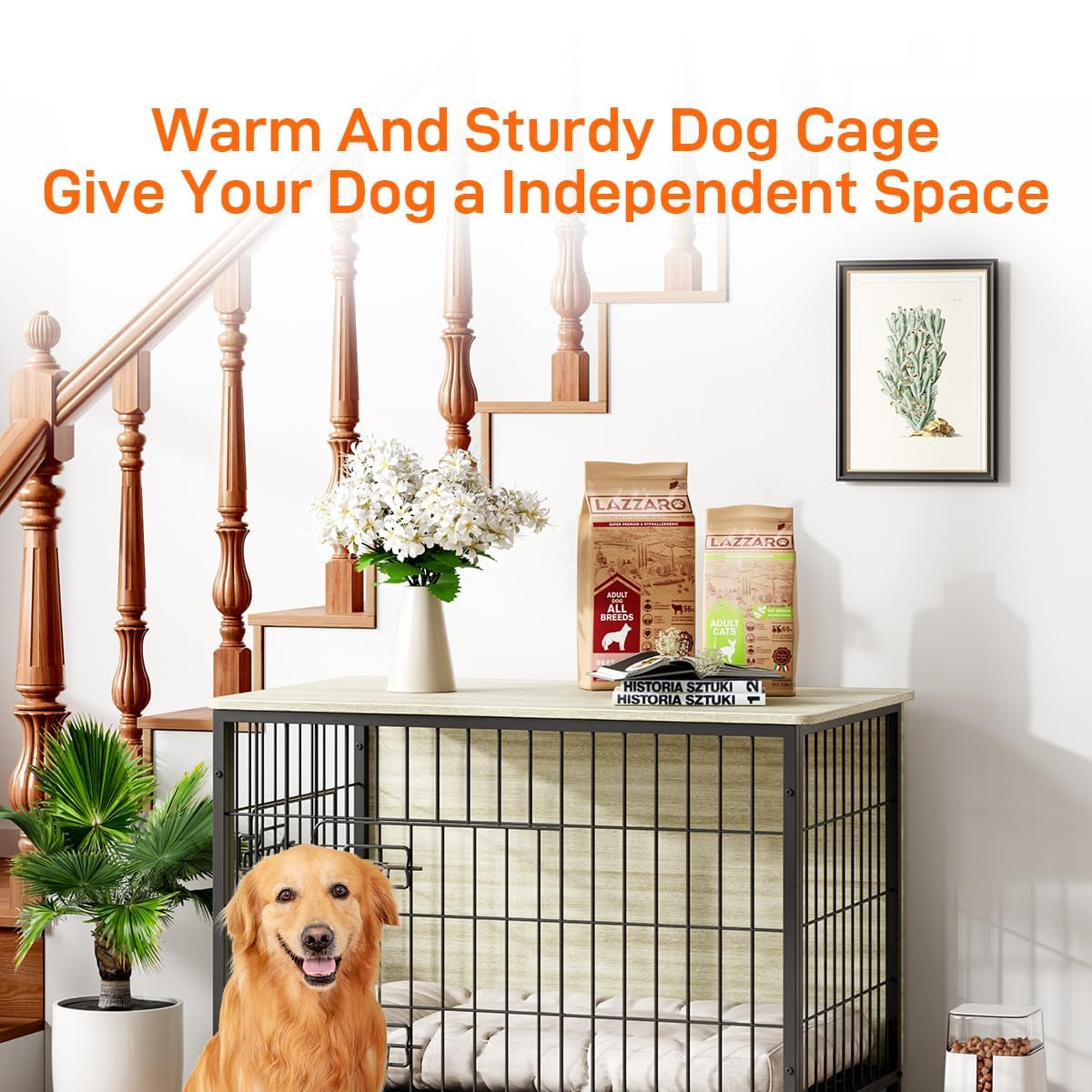 Garvee Dog Crate Furniture, Furniture Style Dog Crate with Removable Tray and Wheels, Heavy-Duty Double-Doors Dog Cage End Table, 27.2" Wooden Dog Kennel, Indoor Dog House, Grey