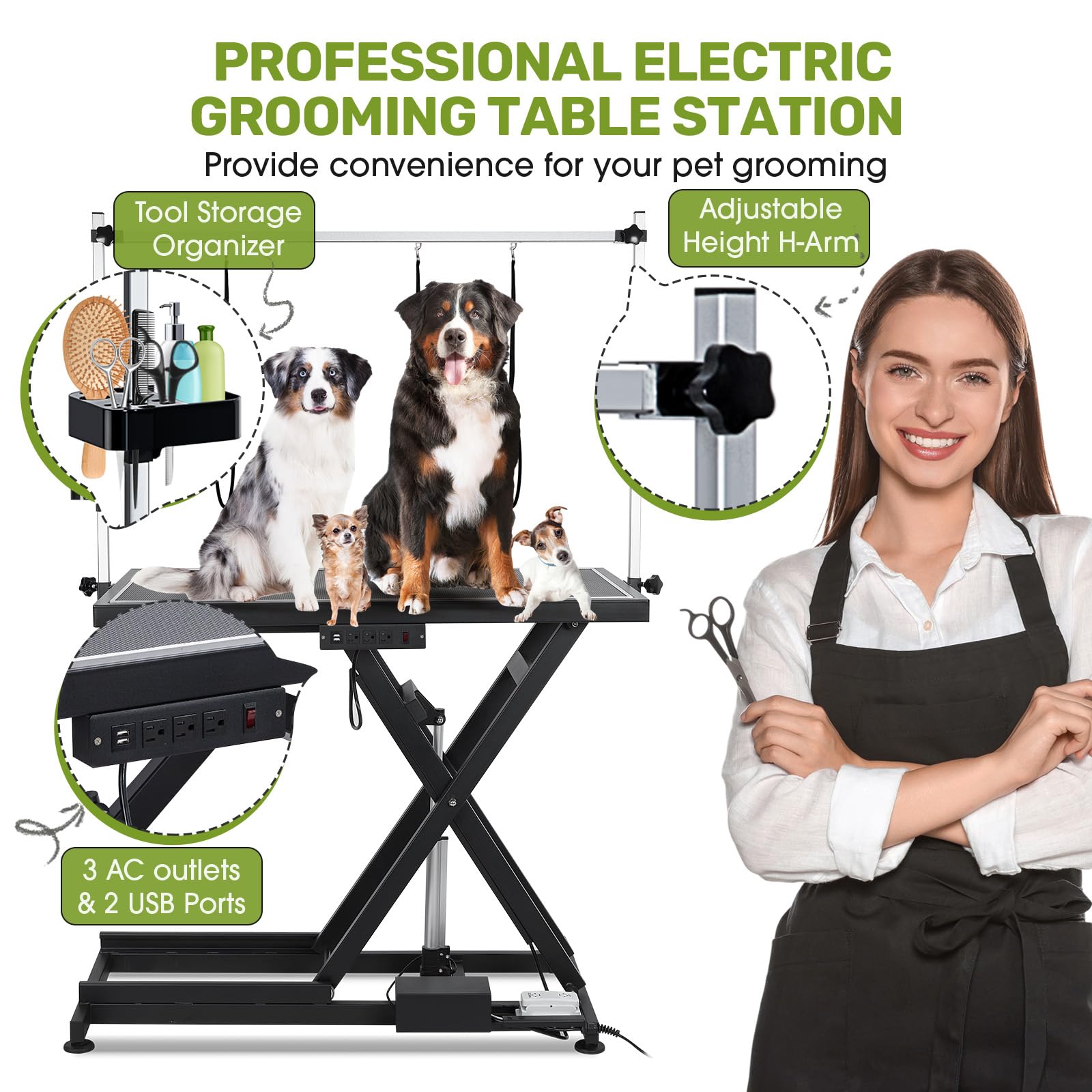 Garvee 50" Professional Dog Grooming Table,Heavy Duty X-Type Electric Lift Large Pet Grooming Table w/Aluminum Dog Grooming Arm,Anti Slip Tabletop,Tool Organizer/Dog Grooming Station(Black, 50")